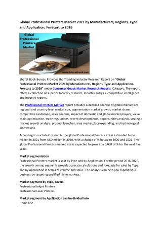 Global Professional Printers Market Research Report 2021-2026