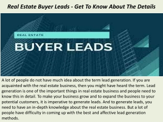 Real Estate Buyer Leads - Get To Know About The Details