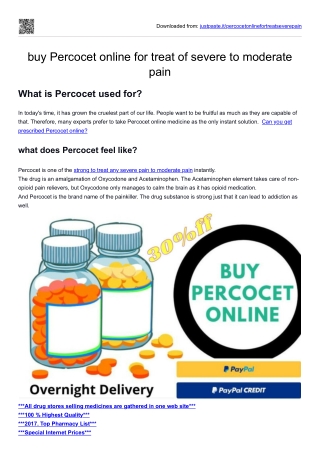 buy Percocet online for treatment of severe to moderate pain