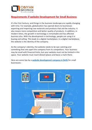 Requirements if website development for small business