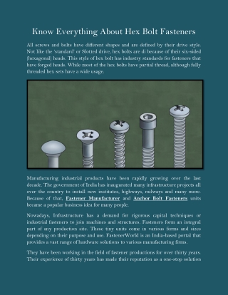 Know Everything About Hex Bolt Fasteners