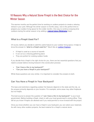 10 Reasons Why a Natural Stone Firepit is the Best Choice for the Winter Season