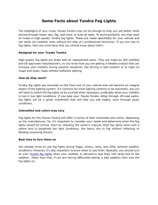 Some Facts about Tundra Fog Lights