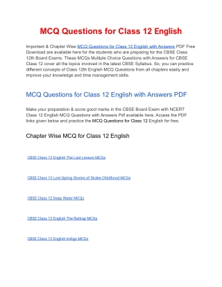 MCQs Class 12 English with Answers PDF Download