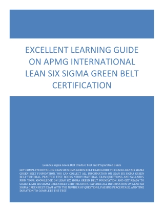 Excellent Learning Guide on APMG International Lean Six Sigma Green Belt Certifi