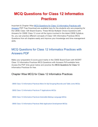 MCQs Class 12 Informatics Practices with Answers PDF Download