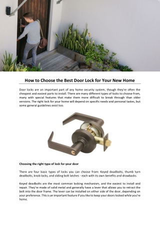 How to Choose the Best Door Lock for Your New Home