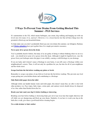 5 Ways To Prevent Your Drains From Getting Blocked This Summer - PGS Services-converted