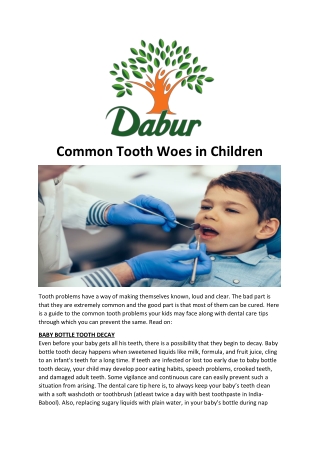 Common Tooth Woes in Children- Dabur UK