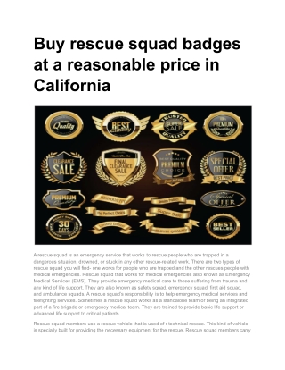 Buy rescue squad badges at a reasonable price in California