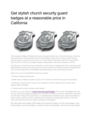 Get stylish church security guard badges at a reasonable price in California