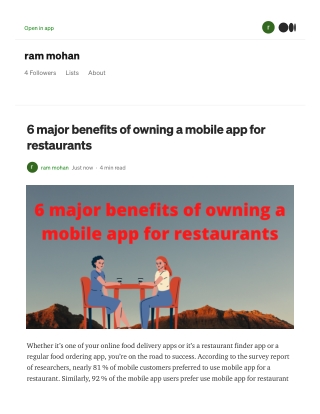 6 major benefits of owning a mobile app for restaurants