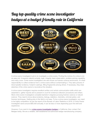 Buy top quality crime scene investigator badges at a budget-friendly rate in California (1)