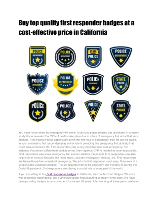 Buy top quality first responder badges at a cost-effective price in California