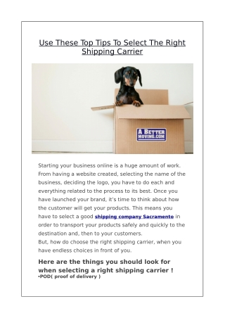 Use These Top Tips To Select The Right Shipping Carrier