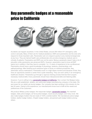 Buy paramedic badges at a reasonable price in California