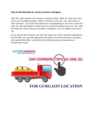 How to find the best car carrier services in Gurgaon