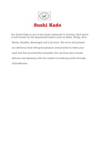 5% Off - Sushi Kado Restaurant Ormeau Delivery, QLD
