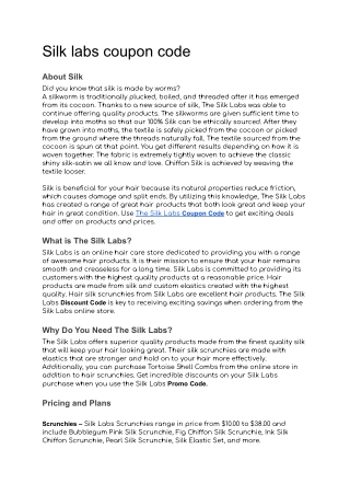 Silk Labs Coupon Code
