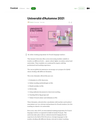 Université d’Automne 2021 - An online training programme for French