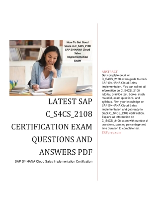 Latest SAP C_S4CS_2108 Certification Exam Questions and Answers PDF