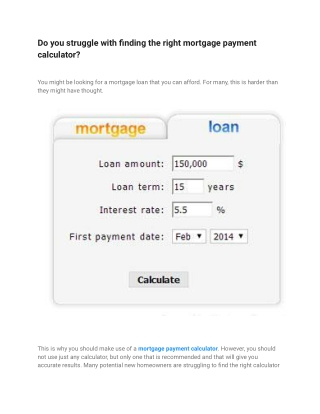 Mortgage payment calculators