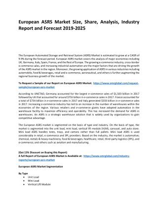 European ASRS Market Trends, Size, Competitive Analysis and Forecast 2019-2025