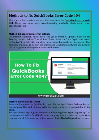 Methods to fix QuickBooks Error Code 404