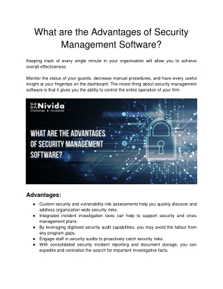NIVIDA - What are the Advantages of Security Management Software