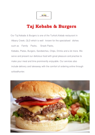 15% Off - Taj kebabs & Burgers albany creek Menu, QLD
