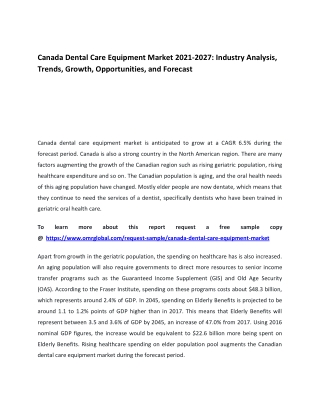 Canada Dental Care Equipment Market 2021