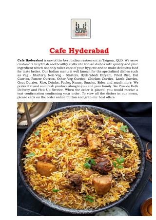 Cafe Hyderabad Takeaway and Delivery Taigum, QLD | 5% off