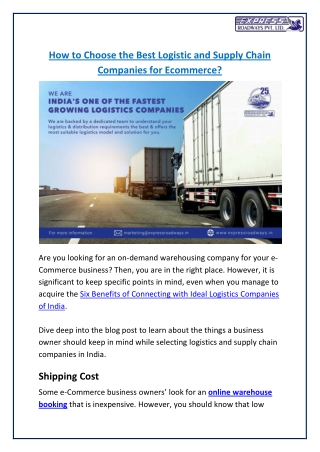 How To Choose The Best Logistic Company For Ecommerce