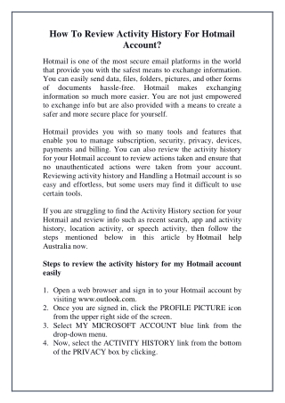 How To Review Activity History For Hotmail Account?