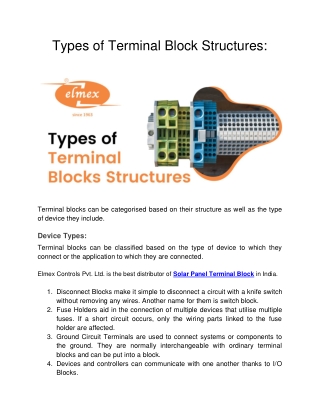 Types of Terminal Blocks Structures