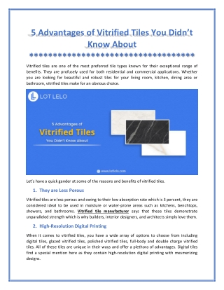 Top Reasons for Using Vitrified Tiles