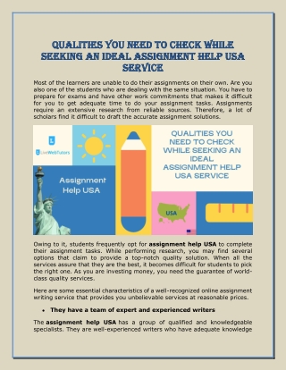Qualities you need to check while seeking an ideal Assignment help USA service