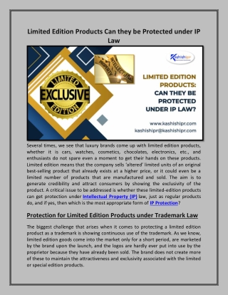 Limited Edition Products Can they be Protected under IP Law