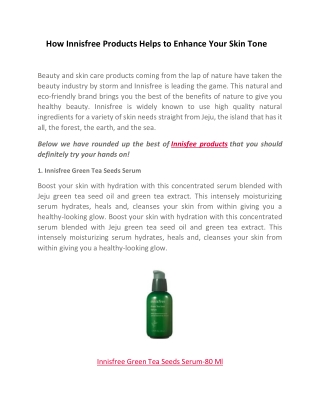 How Innisfree Products Helps to Enhance Your Skin Tone