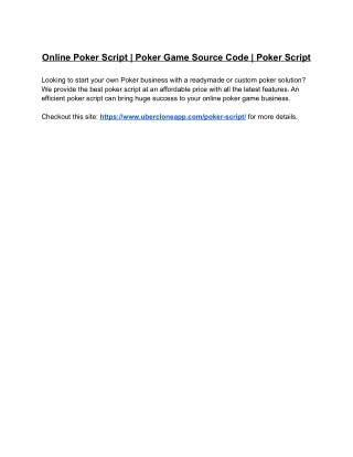 Online Poker Script | Poker Game Source Code | Poker Script