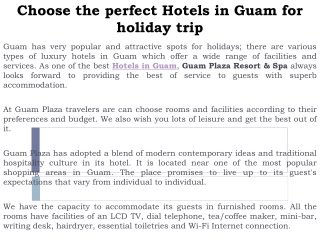 Choose the perfect Hotels in Guam for holiday trip