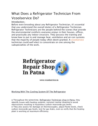 What Does a Refrigerator Technician From Vcoolservice Do