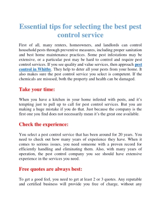 Essential tips for selecting the best pest control service