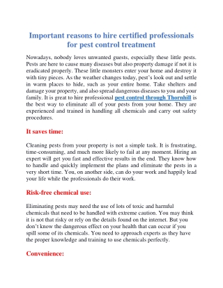 Important reasons to hire certified professionals for pest control treatment
