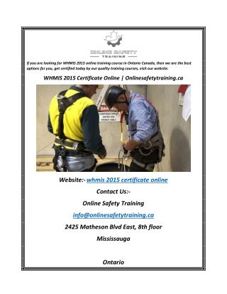 WHMIS 2015 Certificate Online  Onlinesafetytraining.ca