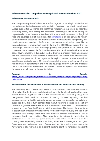 Advantame Market Comprehensive Analysis And Future Estimations 2027