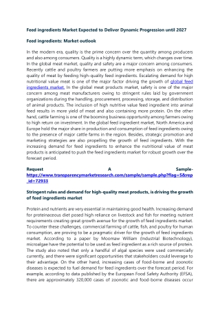Feed ingredients Market Expected to Deliver Dynamic Progression until 2027