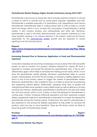 Pantothenate Market Displays Higher Growth Inclinations during 2019-2027