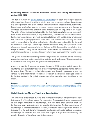 Countertop Market To Deliver Prominent Growth and Striking Opportunities during