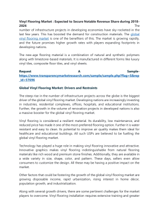 Vinyl Flooring Market : Expected to Secure Notable Revenue Share during 2018-202